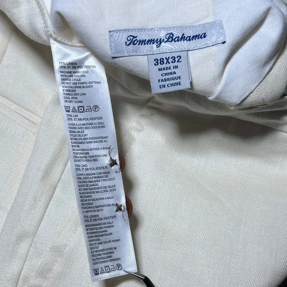 Tommy Bahama Mahalo Bay Pants Mens 38x32 Linen Blend Herringbone Creme Yellow